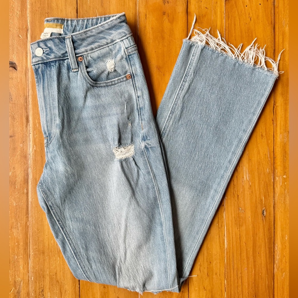Maurices Light Blue Boot Cut Jeans with Frayed Hem